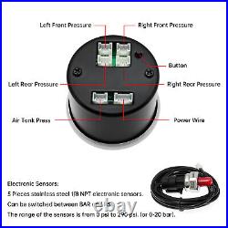 2 52mm Dual Air Suspension Pressure Gauge PSI Bar Air Ride Meter +1/8NPT Sensor