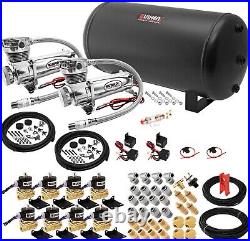 Air Suspension Kit/system For Truck/car Bag/ride/lift, Dual Compressor, 6g Tank