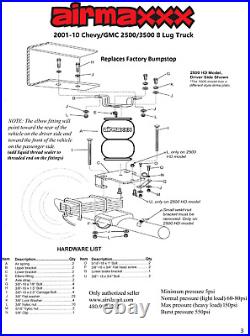 Air Tow Bag Kit With In Cab Control Fits Chevy 2001-2010 8 Lug Truck Lifted 4