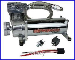 Airmaxxx 480 Chrome Air Compressor Kit with Air Intake Filter Relocator 200 psi