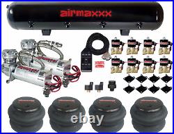 Airmaxxx Chrome 480 Air Compressors 1/2npt 2600 Bags Black 7 Switch Box & Tank