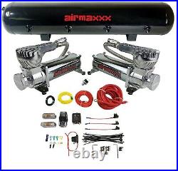Airmaxxx Chrome Dual Compressor Wire Kit 5 Gallon Steel 9 port Tank Air Ride