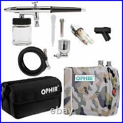 OPHIR Airbrush Compressor Kit Air Brush Set & Bag for Body Paint Tattoo Hobby