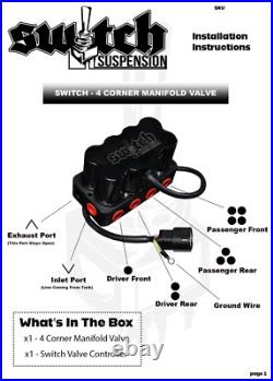 Switch Suspension 4 Corner Manifold Valve AVS 7 Switch Controller & 3/8 Fittings Switch Suspension 4 Corner Manifold Valve AVS 7 Switch Controller & 3/8 Fittings